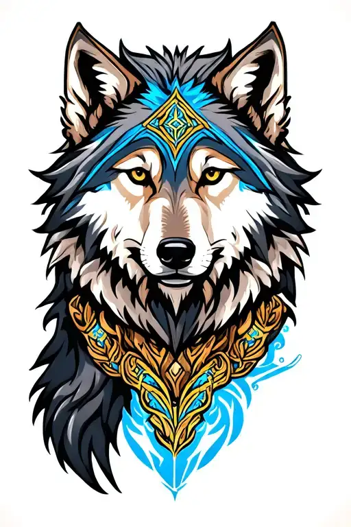 Wolf With Norse Design Incorporating Elements