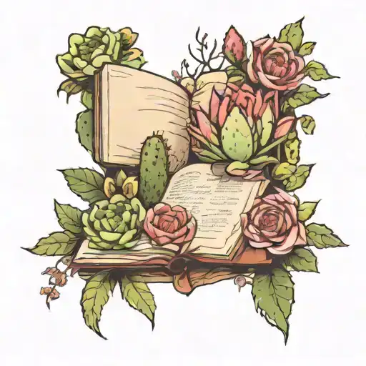 Book Opening Up To Growing Cacti And Flowers