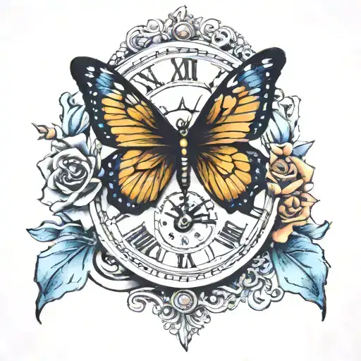 Clock And Butterfly Conjoined Together