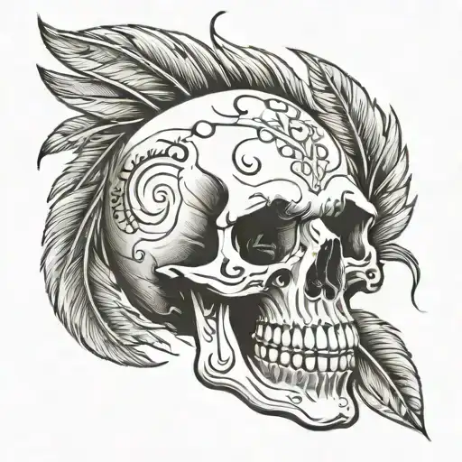 Laughing Skull With Inscribed Feathers