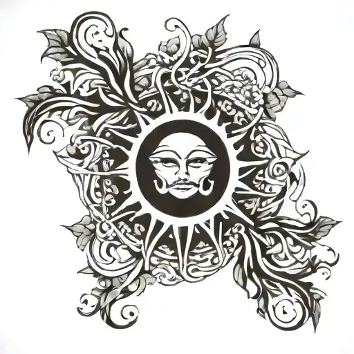 Black And White Curtains Sun In Background With Vines