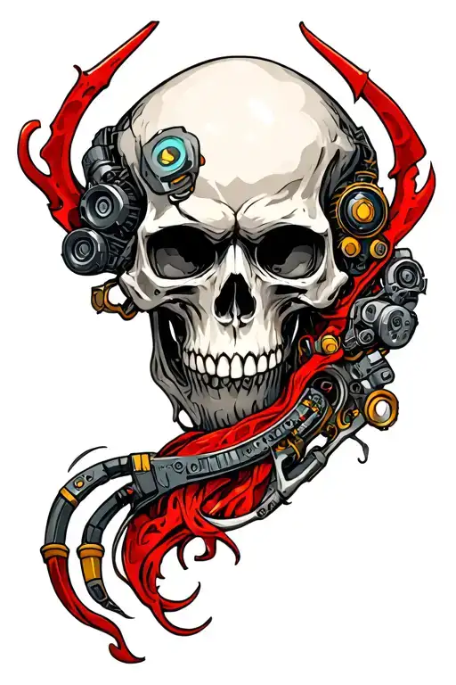 Demonic Skull With Mechanical Elements On Bicep