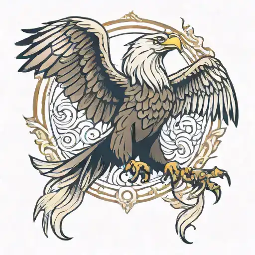 Eagle Wings Spread Wide In Front Of Tripped Background