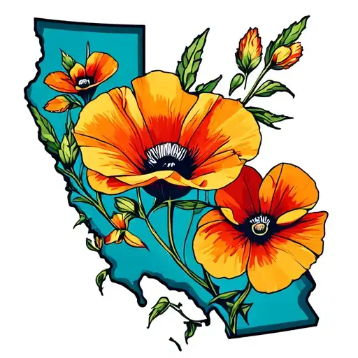 State Of California State Outline With California Poppy Inside