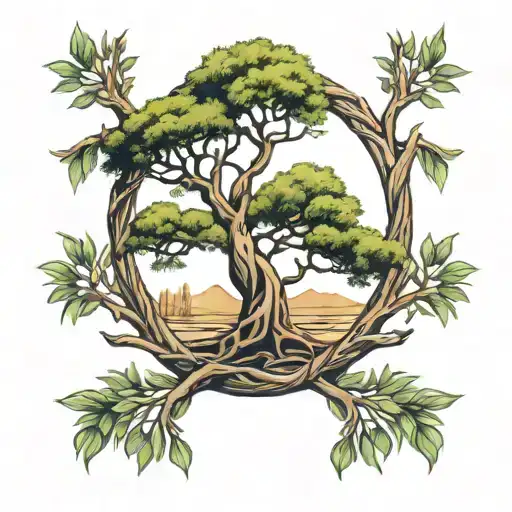 Willow Tree With A Cedar Tree Intertwined