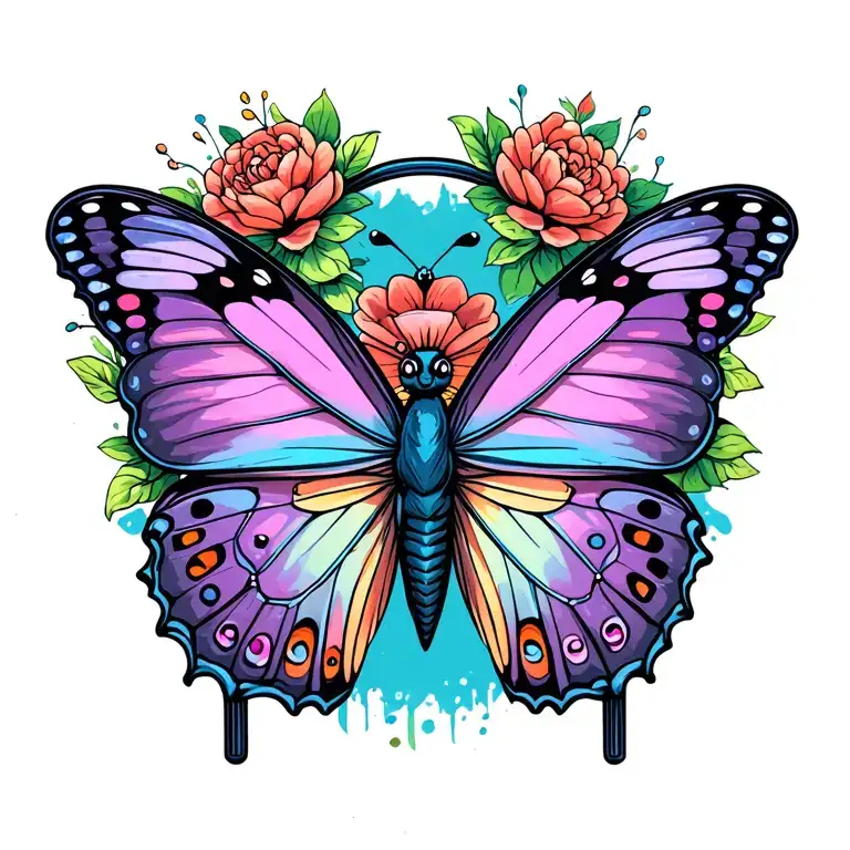 Butterfly Wearing Backpack Fly Away