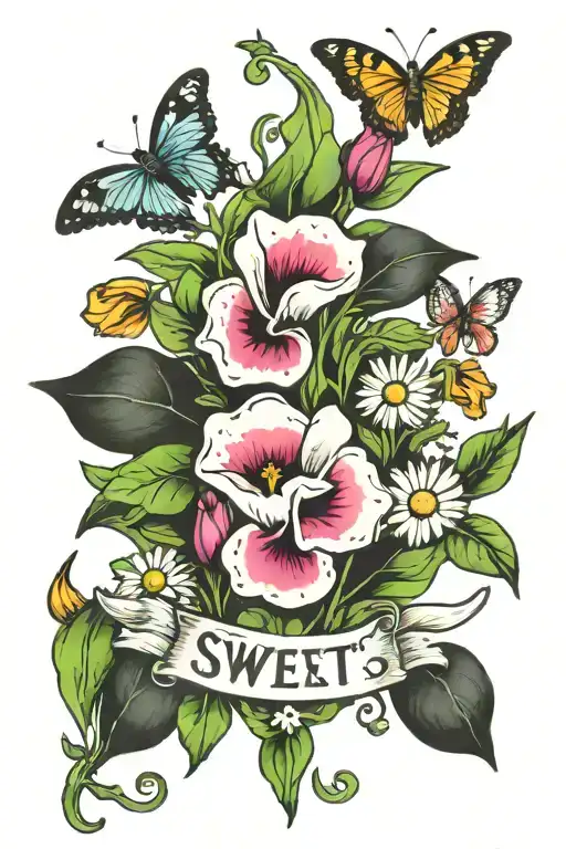 Sweet Peas And Daisy With Names Garrett And Paige