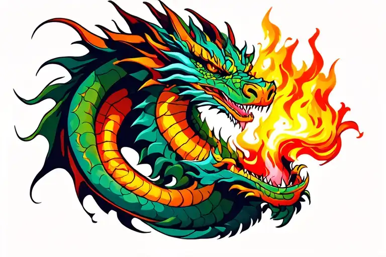 Dragon Breathing Fire Surrounded