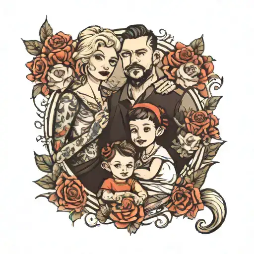 Family Portrait With 4 Childrens And 1 Mother