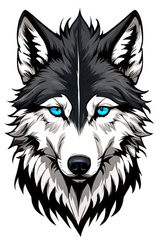 White Wolf Head With One Blue Eye And One Hazel Eye