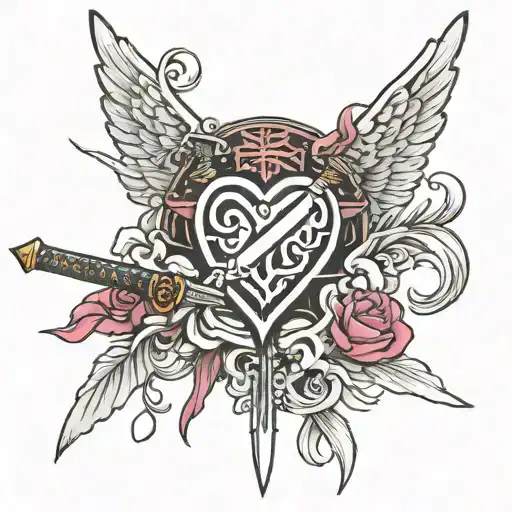 Katana Sword And Heart With Wings