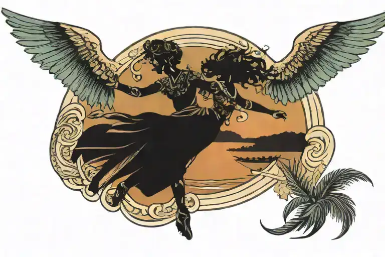 Hemisphere Dancer Flying Across A Sunset Over A Tropical Island