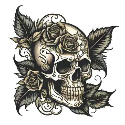 Roses Skull And Canlde