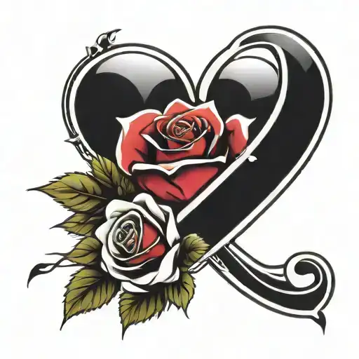 Lifelike Modern Simple Design Heart Tattoo With A Rose And The Letter N