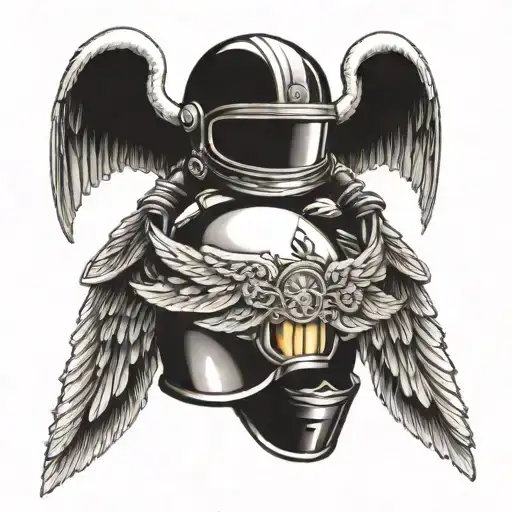 2 Pair Of Baby Angel Wings Holding A Motorbike Helmet