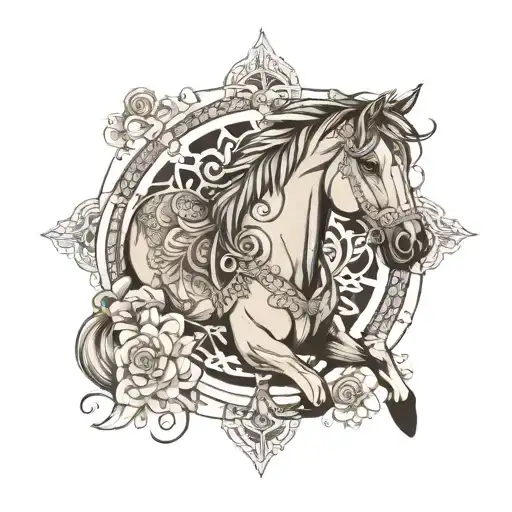 Horse And Mandala Design Incorporating Elements