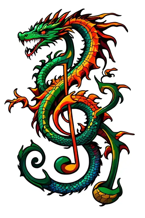 Musical Note Surrounded By A Dragon