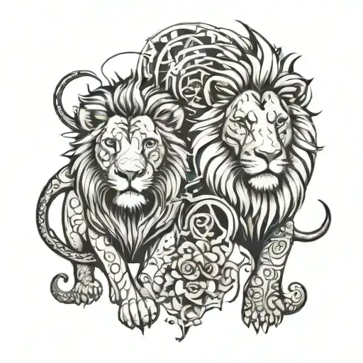 Lion And Elephant Facing Each