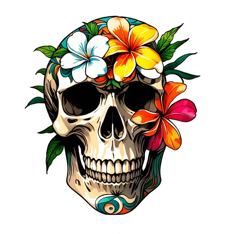 Skull With Plumeria Flowers Intertwined