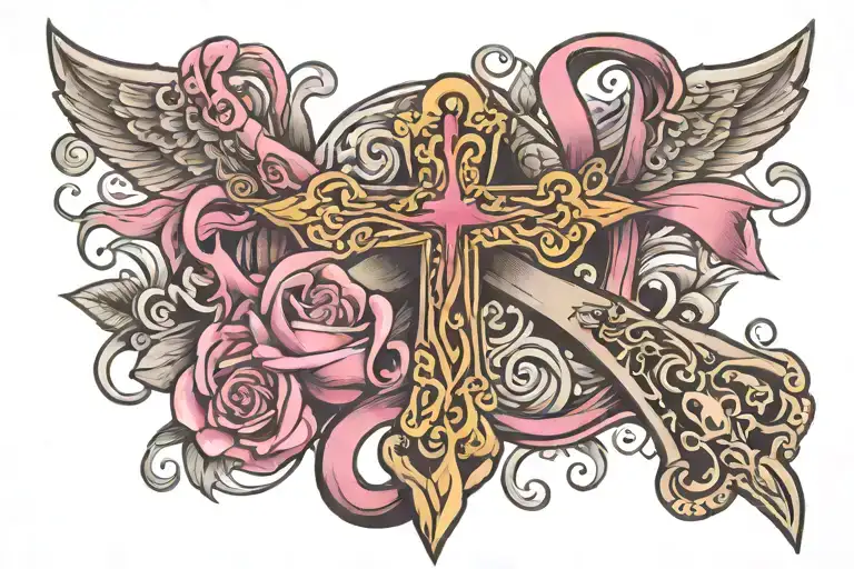 Breast Cancer Ribbon With Cross
