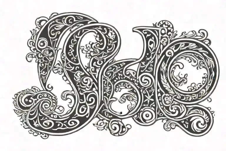 Number 1 In Black And White Style In The Outline Of The Letters Draw Tatar Patterns