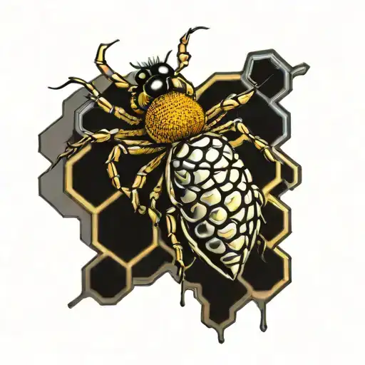 Honey Comb Without Bees And Spider Crawling