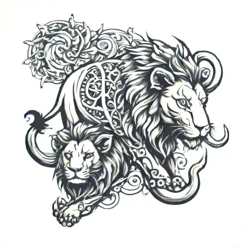 Lion And Elephant