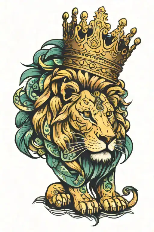 Lion Wearing A Crown Made Of Money
