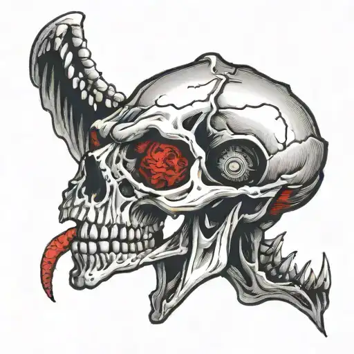 Human Skull Within T-rex Skull