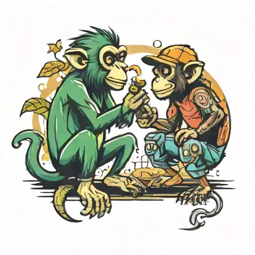 Monkey And Cricket Arguing In Cartoon Style