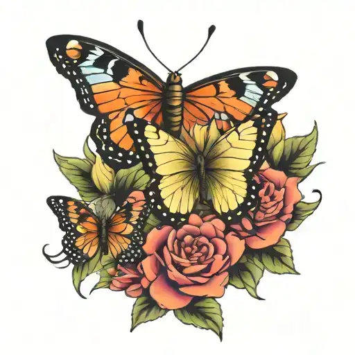 Butterfly With Ren Flower Around It And Scorpion