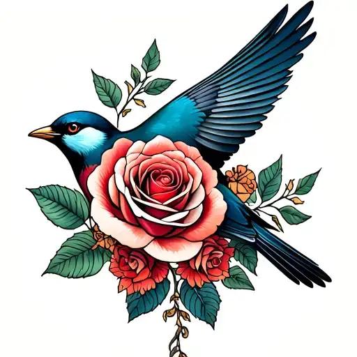 Bird And Rose Intertwined