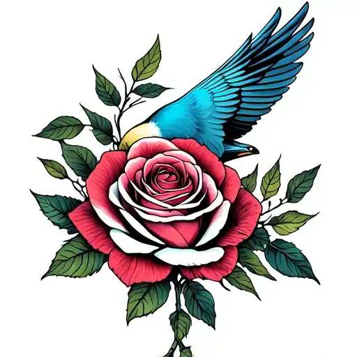 Bird And Rose Intertwined Heaven