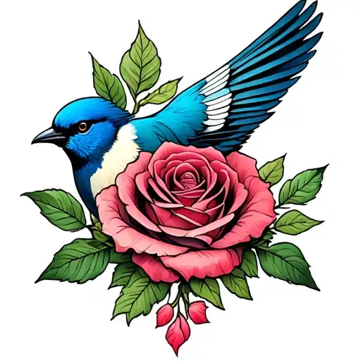 Bird And Rose Intertwined Heaven