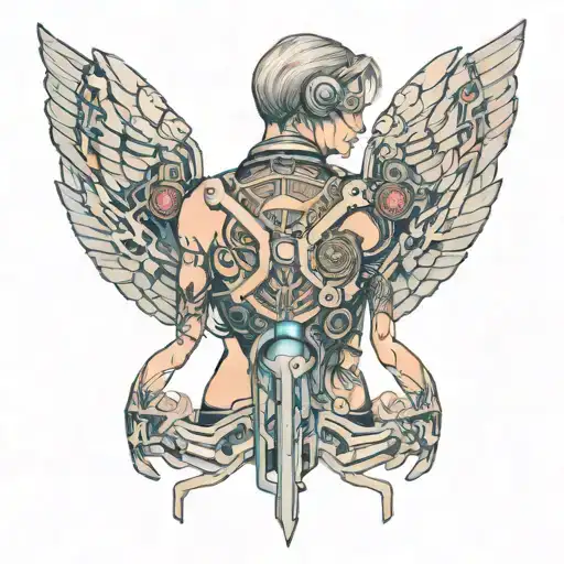 Futuristic Cyberpunk Style Back Tattoo In Style