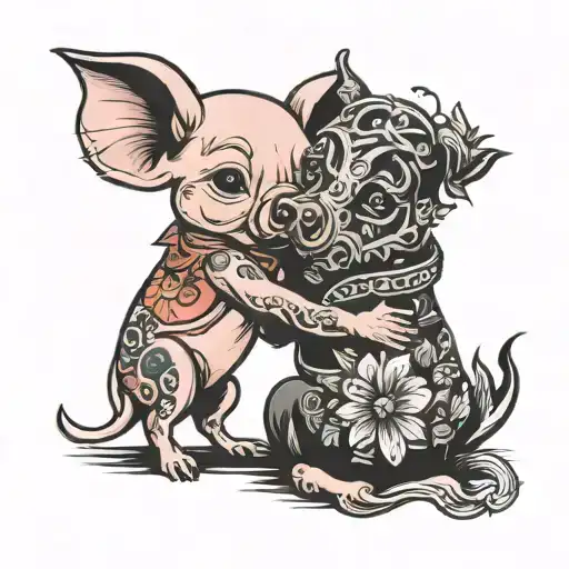 Pig Hugs Dog In Paradise