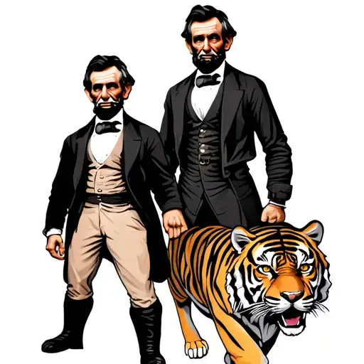 Abe Lincoln Standing Next To A Tiger Walking
