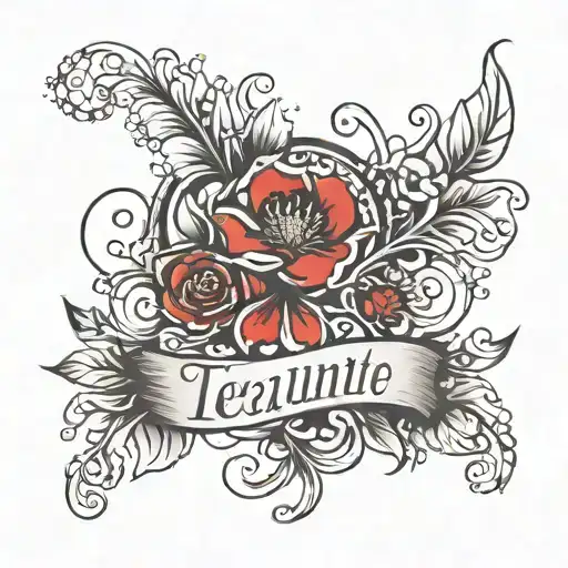 Flowers Surrounding The Name Teaunte Black And Red
