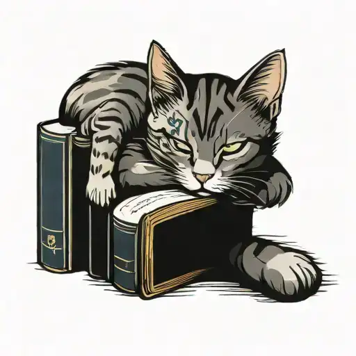 A Cat Sleeping On A Book Open