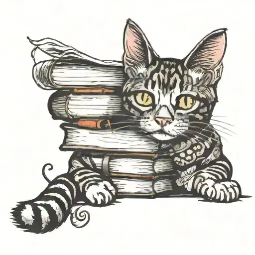Cat And Books Stacked