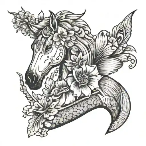 Horse Conch Shell With Flowers And Shells Made