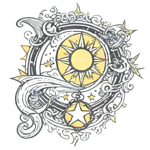 Sun Moon Star Hanging From A Scrolled Line