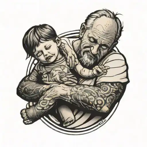 Dad Holding Son Hand Fine Line