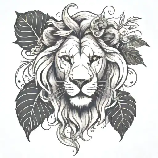 Lion Head With Vine Leaves Intertwined