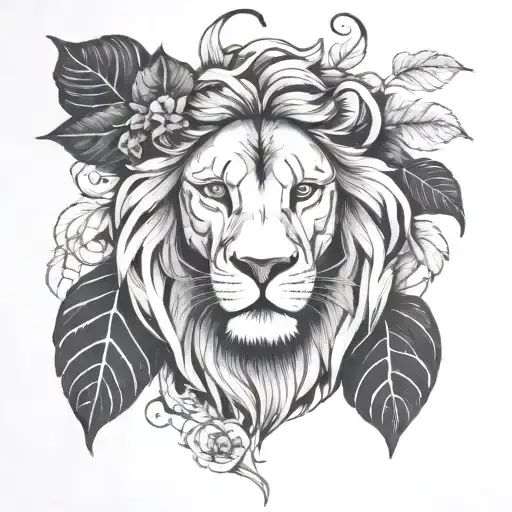 Lion Head With Vine Leaves Intertwined