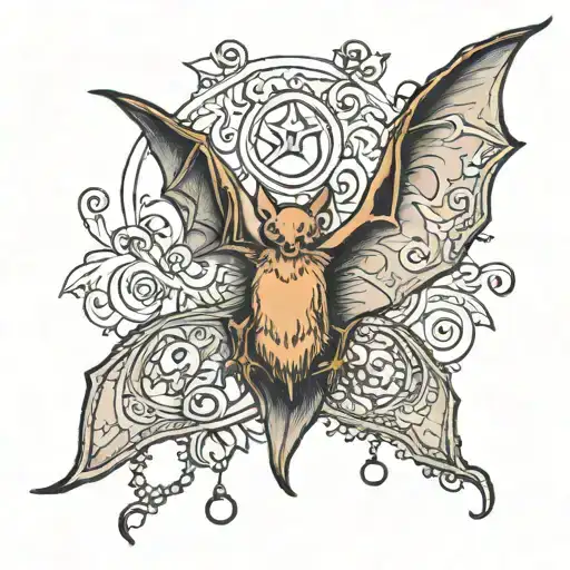 Bat Tattoo With Risary Beads And Lace