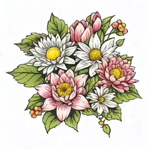 Daisies And Water Lily And Holly Flowers