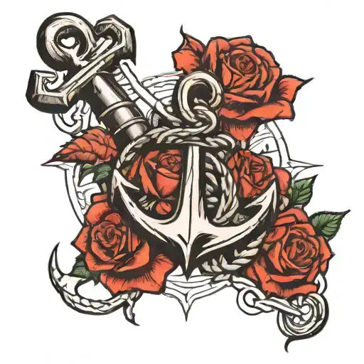 Anchor And Rose Intertwined