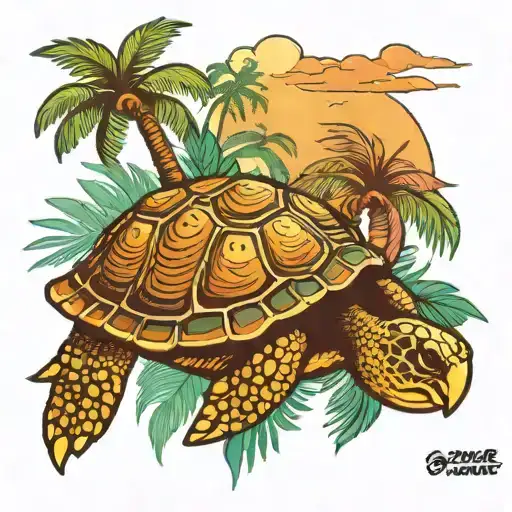 Turtle And Palm Tree