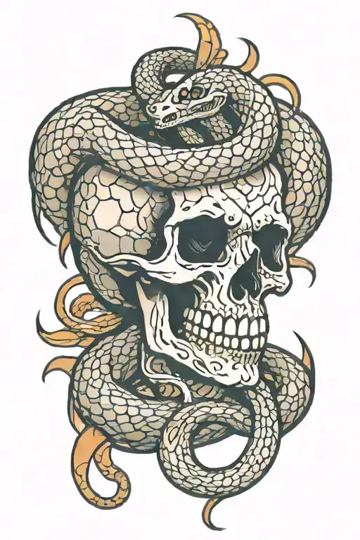 Snake Coiled Around Skull With Dagger Through It